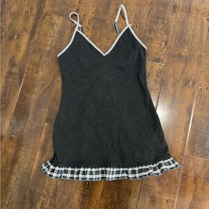 Black Slip Dress with Plaid Trim